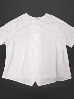 Karen Scott II White Lace Accent Button Blouse (20W)